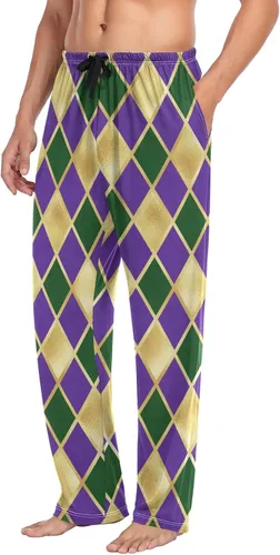 Vista 2 de Aflyko Pantalones de pijama para hombre con bolsillos, holgados, ropa de dormir larga
