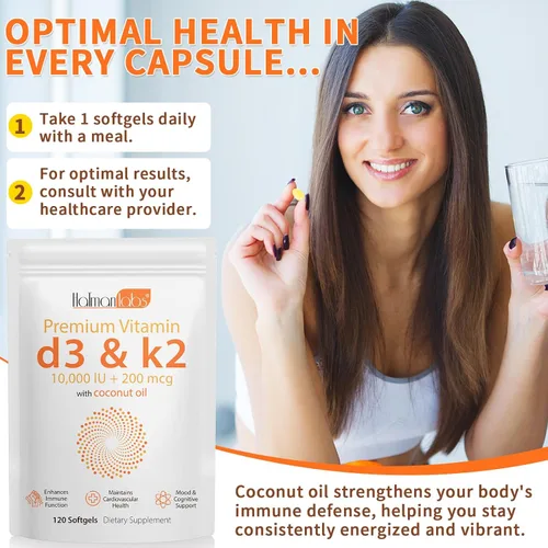 Vista 7 de newseel Cápsulas de vitamina D3 K2, suplemento de vitamina D3 y K2, suplemento de vitamina D3 y K2, suplemento D3, cápsulas blandas de aceite