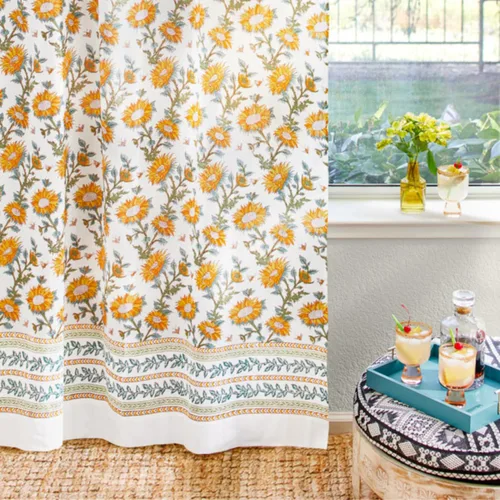 Vista 22 de Panel de cortina transparente blanco y dorado con alzapaños, 100% gasa de algodón, con pestaña superior o bolsillo para barra para decoración
