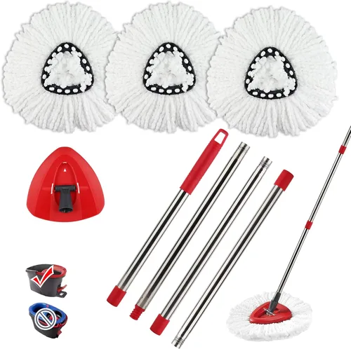 Vista 9 de Cabezal de repuesto para trapeador giratorio con 1 base giratoria y 1 mango. Recambios de fregona EasyWring compatibles con SpinMop triangular