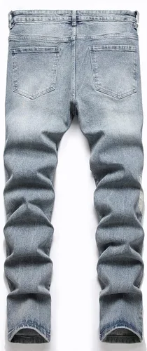 Vista 2 de FREDD MARSHALL Pantalones de mezclilla lavados estilo motociclista estilo hip hop, rasgados, desgastados, rasgados, desgastados, para hombre