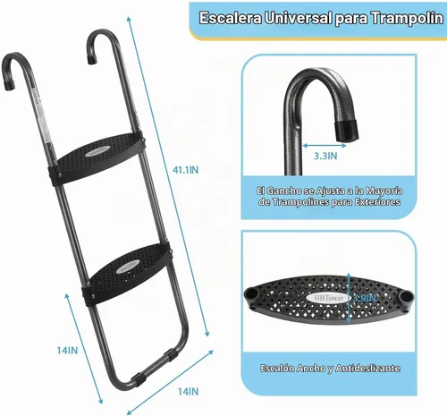 Vista 4 de HBTower - Escalera para cama elástica de 2 escalones con bolsa de almacenamiento y escalones anchos para niños Trampoline Accessories, Universal