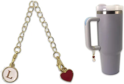 Vista 25 de Accesorios de dije de letra para taza Stanley Cup/Simple Modern Tumbler, dije de letra inicial personalizado en forma de corazón para asa de taza