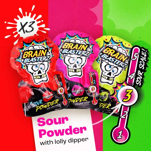 Vista 3 de Brain Blasterz Paquete variado de caramelos súper ácidos MEGA, caja de caramelos ácidos con 22 piezas, caramelos navideños, paquete variado