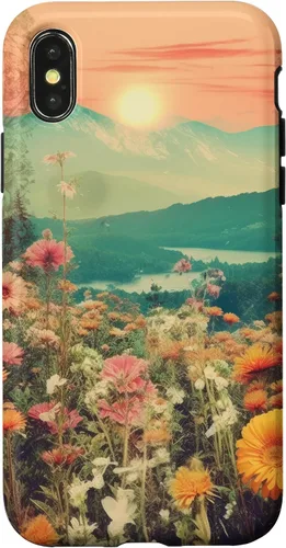 Vista 5 de iPhone 16 Boho Mountain Moon Phases Floral Aesthetic Chic Retro Sunset Case