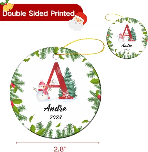 Vista 2 de Adorno personalizado con inicial de Navidad, regalo de decoración de árbol de Navidad, monograma de 26 letras para la primera Navidad, adorno