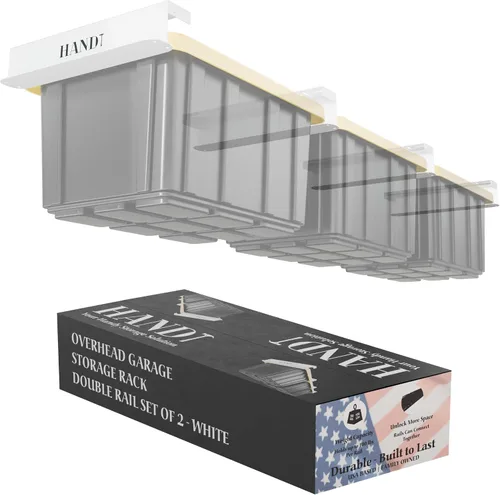 Vista 8 de Estante de almacenamiento de garaje con base en Estados Unidos, rieles de techo de metal resistente conectables, sistema de estantería