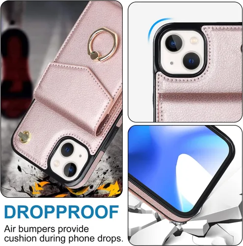 Vista 6 de Asuwish Funda de teléfono para iPhone 13 de 6.1 pulgadas, funda tipo cartera con protector de pantalla de vidrio templado y anillo de bloqueo RFID