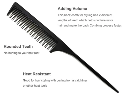 Vista 2 de 3 Peine para peinar, peine de cola para el cepillin para cabello fino y normal, peine de pelo para mujeres y hombres, 22.23 cm