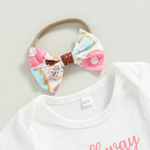 Vista 3 de Conjunto de ropa de verano de 3 piezas para bebé recién nacido, de manga corta, con estampado de donas, pantalones cortos