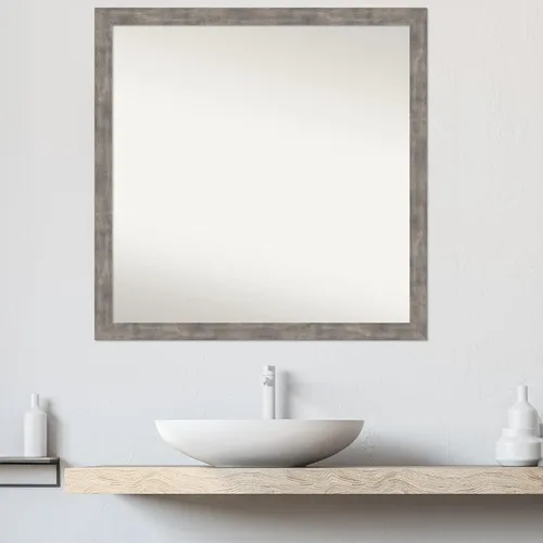 Vista 372 de Amanti Art Silver Bathroom Mirror for Over Sink, 26x35 Custom Made Marred Pewter Rectangle Vanity Mirror, Large Casual Wood Frame, Hangs Horizonally