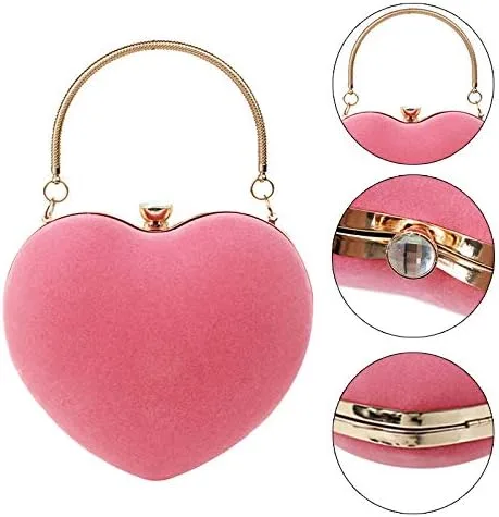 Vista 5 de Goclothod Bolso de noche en forma de corazón Bolso de mano de fiesta Bolso de hombro con cadena