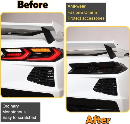 Vista 2 de Cubierta de luces traseras de automóvil compatible con Corvette C8 Stingray Z06 E-Ray 2020-2023 2024 2025, cubierta de lámpara trasera ahumada