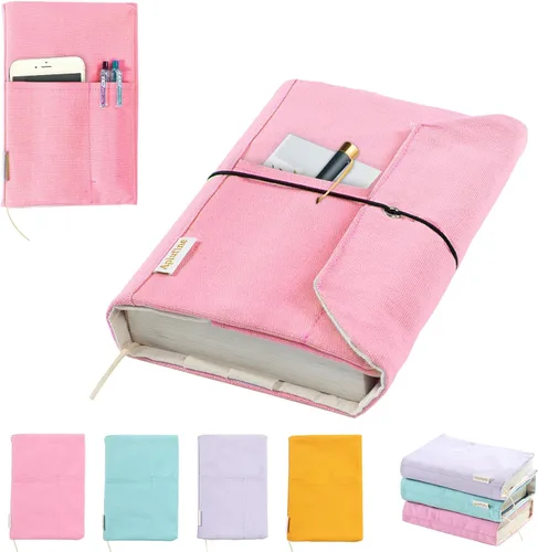 Vista 13 de Fundas de libro de lienzo, protector de libro lavable, funda de libro para novelas de tapa blanda, funda de libro ajustable para tapa dura