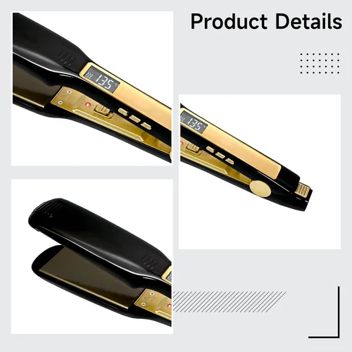 Vista 3 de Plancha de cerámica turmalina para el cabello, calentamiento rápido, para cabello húmedo y seco, temperatura ajustable, enchufe de EE. UU., diseño