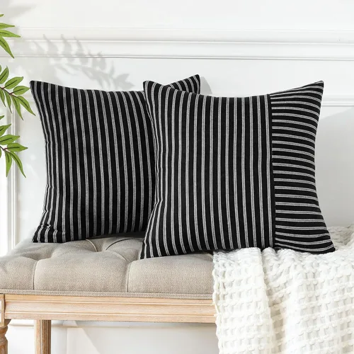 Vista 4 de OTOSTAR Paquete de 2 fundas de almohada a rayas con retazos de estilo campestre, fundas de cojín modernas para decoración del hogar, fundas