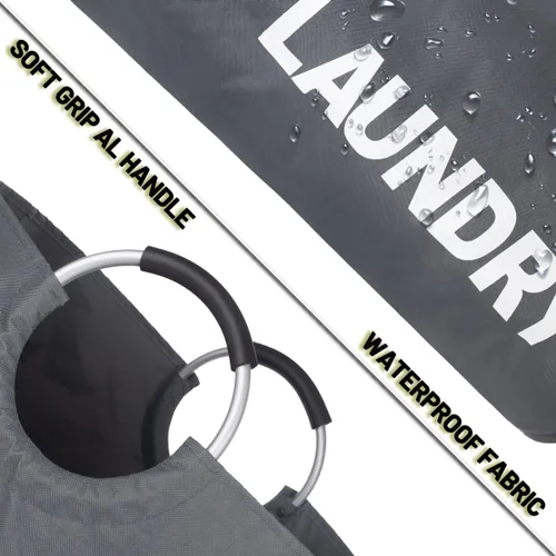 Vista 5 de Twira Cesta de lavandería grande de 90 litros, cesta de lavandería que se mantiene bien, bolsa de lavandería con asas acolchadas, contenedor de ropa