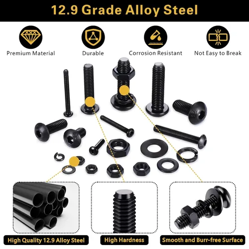 Vista 3 de Kit surtido de 1700 tuercas métricas y pernos – Surtido de tornillos M2 M3 M4 M5, surtido de tornillos de máquina con cerradura y arandelas planas
