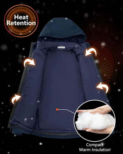 Vista 4 de 33,000ft Chaqueta de esquí impermeable 3 en 1 para hombre, chaqueta de esquí cálida de montaña, chaqueta de lluvia para nieve, abrigo de invierno