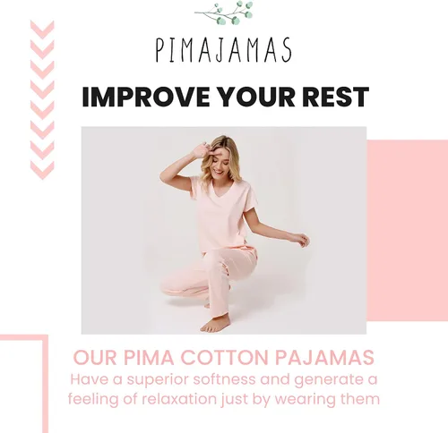 Vista 2 de Pimajamas Pima - Pijama de algodón para mujer, conjunto de pijama de lujo de algodón peruano, súper suave, 100% algodón Pima