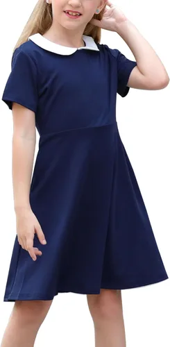 Vista 8 de GORLYA Girls Casual Vintage Peter Pan Collar Dress 4-14Y beige de puntos