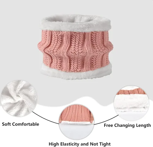 Vista 4 de Conjunto de bufanda de invierno para mujer, gorro de forro polar, bufandas para pantalla táctil, 3 en 1
