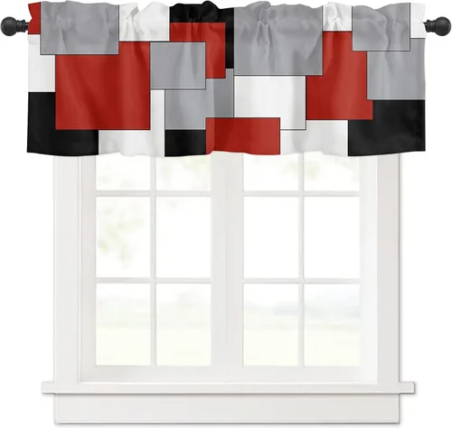 Vista 10 de Cortinas de cenefa con amarre para ventanas, cenefa corta, cortinas de ventana pequeña, baño, sala de estar y cocina, rayas blancas y negras de 60 x