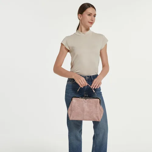 Vista 2 de Bolsos vintage para mujer Kiss Lock para mujer, cuero aceitado, bolso de mano
