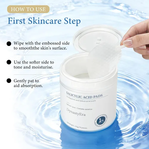 Vista 5 de Almohadillas de tóner exfoliantes para cara y cuerpo, suaves para pieles sensibles, 1% ácido salicílico, limpieza y suavización de poros, con cica