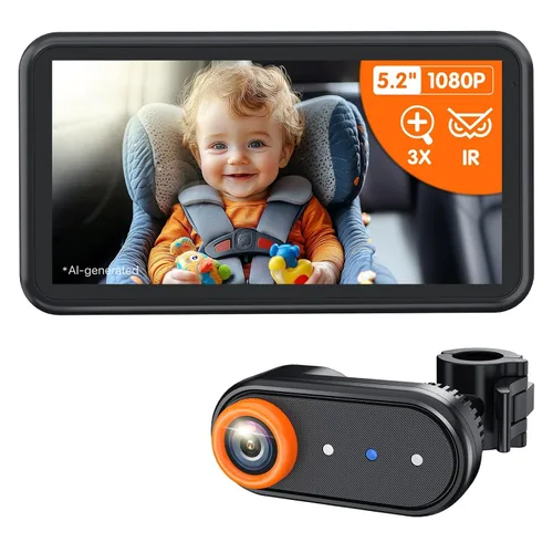 Vista 10 de LUCKVIEW BM2A - Cámara de coche para bebé, zoom 3X para ver al bebé claramente, pantalla 1080P de 5.2 pulgadas y visión nocturna IR automática