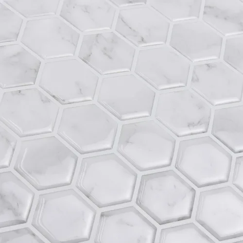 Vista 9 de In Home InHome NH2359 - Azulejos hexagonales de mármol para salpicaduras, color blanco y blanco roto