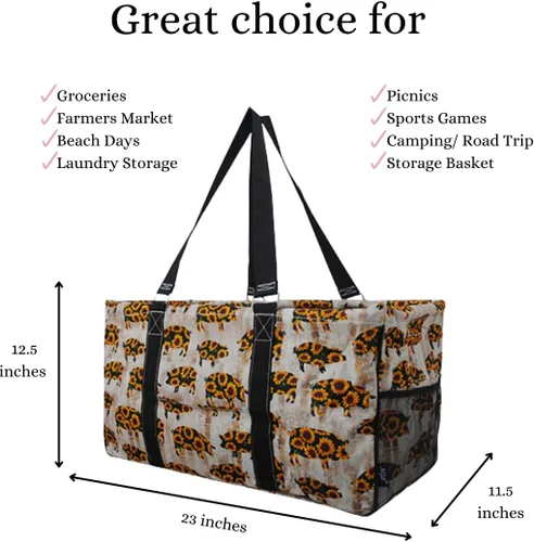 Vista 488 de NGIL Bolsa de comestibles reutilizable extra grande plegable de gran tamaño para comestibles, almacenamiento, picnic, playa, Estampado