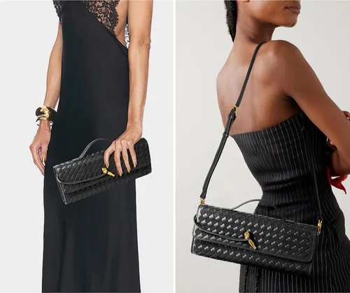 Vista 2 de Joryin Bolso tejido para mujer, bolso de mano de noche tejido de cuero y gamuza, bolso cruzado de gamuza, bolso formal de noche