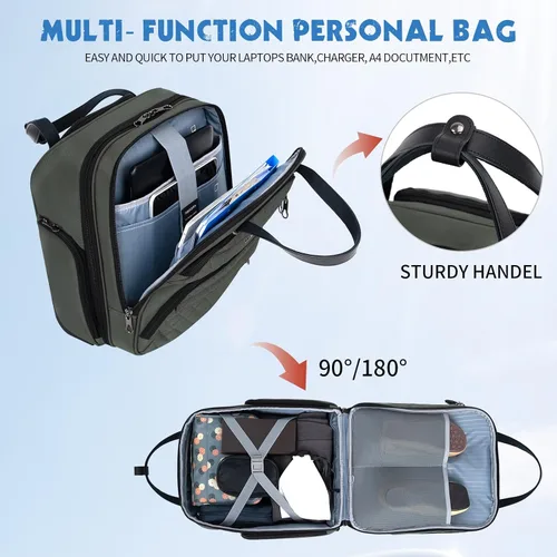 Vista 5 de KROSER - Equipaje de mano multifuncional para mujer, ligera, maleta para colocar debajo del asiento, 16 pulgadas, Verde militar