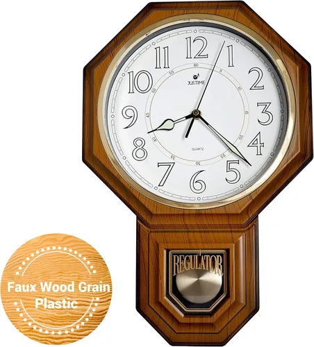 Vista 20 de JUSTIME Reloj de pared clásico vintage tradicional de estilo Schoolhouse, con péndulo y melodía Westminter cada hora, relojes de pared con melodía
