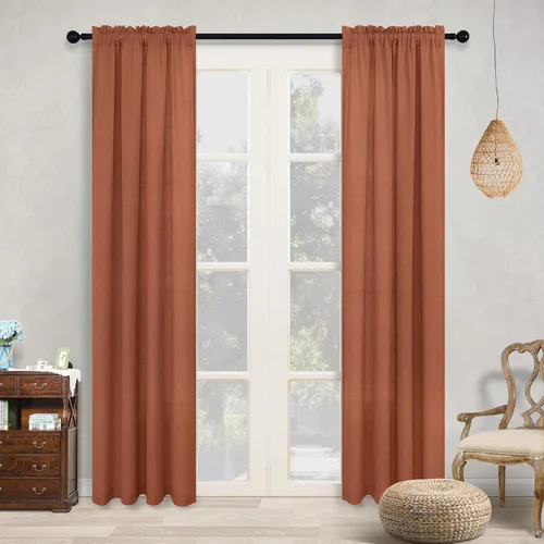 Vista 95 de KOUFALL Juego de 2 cortinas de puerta francesa, cortinas de lino para puerta/ventana, cortina transparente boho para cristal lateral delantero