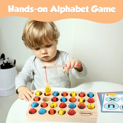Vista 6 de Torlam Juguete magnético de pesca de madera para niños pequeños, juguete de habilidad motora fina, aprendizaje del alfabeto ABC para niños pequeños