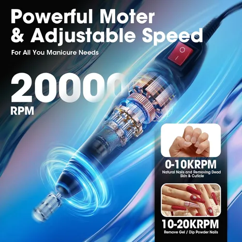 Vista 3 de LAVAED Kit de máquina de taladro de uñas eléctrico profesional, vibración de bajo ruido con brocas de uñas y bandas de lijado para taladro de uñas