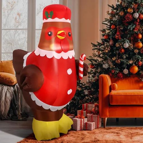 Vista 4 de Ceenna Pollo Inflable Grande de Navidad Iluminado de 5 pies con Luz LED Colorida Incorporada, Pavo Inflable, Pollo Hinchable, Decoración de Jardín