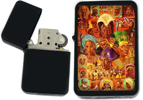 Vista 24 de Faraón, egipcio, tutankamón, cleopatra, ojo de Horus, pirámides-Ankh, leona-diosa única coleccionable s Infinity negro mate encendedores a prueba