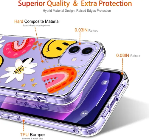 Vista 4 de Funda para iPhone 12, iPhone 12 Pro con protector de pantalla, transparente de cuerpo completo protector floral para niñas y mujeres, a prueba