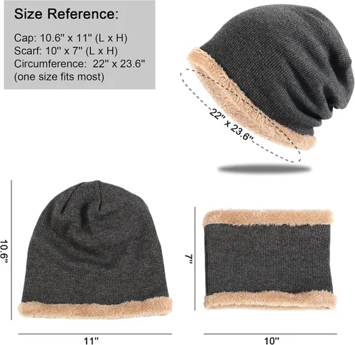 Vista 3 de Conjunto de gorro y bufanda de invierno cálido y elegante gorro de punto para hombres y mujeres
