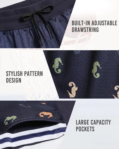Vista 5 de maamgic Pantalones cortos de baloncesto para hombre, entrepierna de 5 pulgadas, pantalones cortos de malla para hombre, pantalones cortos