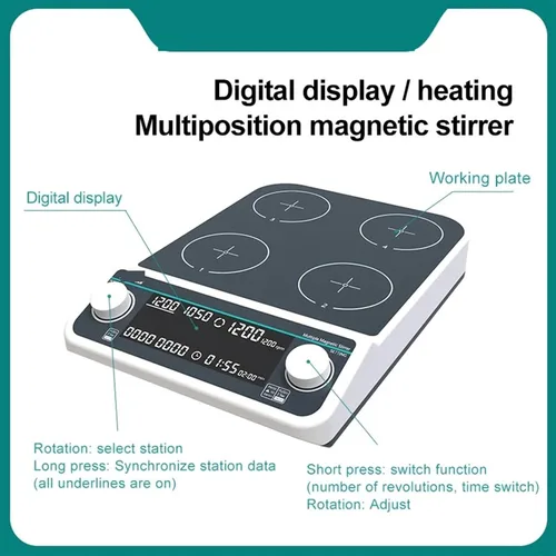 Vista 6 de Magnetic Stirrer, Multiple Magnetic Stirrer Hot Plate Digital Display Laboratory Stirrer Magnetic Mixer Heating Four-Station Six-Position(MS-10L)