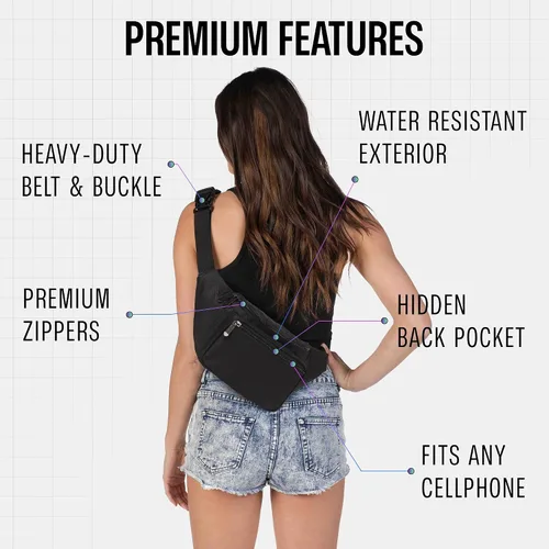 Vista 4 de Riñonera con cinturón - Bolso cruzado de cintura para hombres o mujeres - Riñonera grande impermeable y sin manos para senderismo, correr y viajes