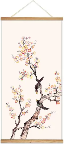 Vista 19 de wall26 Póster colgante de madera enmarcado con hermosas flores de invierno, impresión para el hogar, listo para colgar, 18 x 36 pulgadas