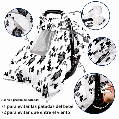 Vista 4 de Funda para asiento de automóvil para bebé, toldo para asiento de automóvil recién nacido, cubierta acogedora y cálida, funda de transporte de Oso