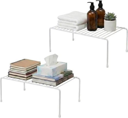 Vista 13 de Evelots Organizador de estantes de alambre para armario de cocina, paquete de 4 elevadores de metal grandes y resistentes, duplica tu espacio