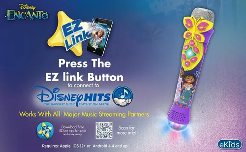 Vista 4 de eKids Disney Encanto - Micrófono de karaoke con altavoz Bluetooth, micrófono inalámbrico que se conecta a canciones de Disney a través de la función