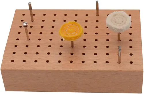 Vista 4 de Soporte de madera para brocas, organizador rotativo para brocas, almacenamiento de herramientas con 88 agujeros, 5-4/5 x 4 pulgadas